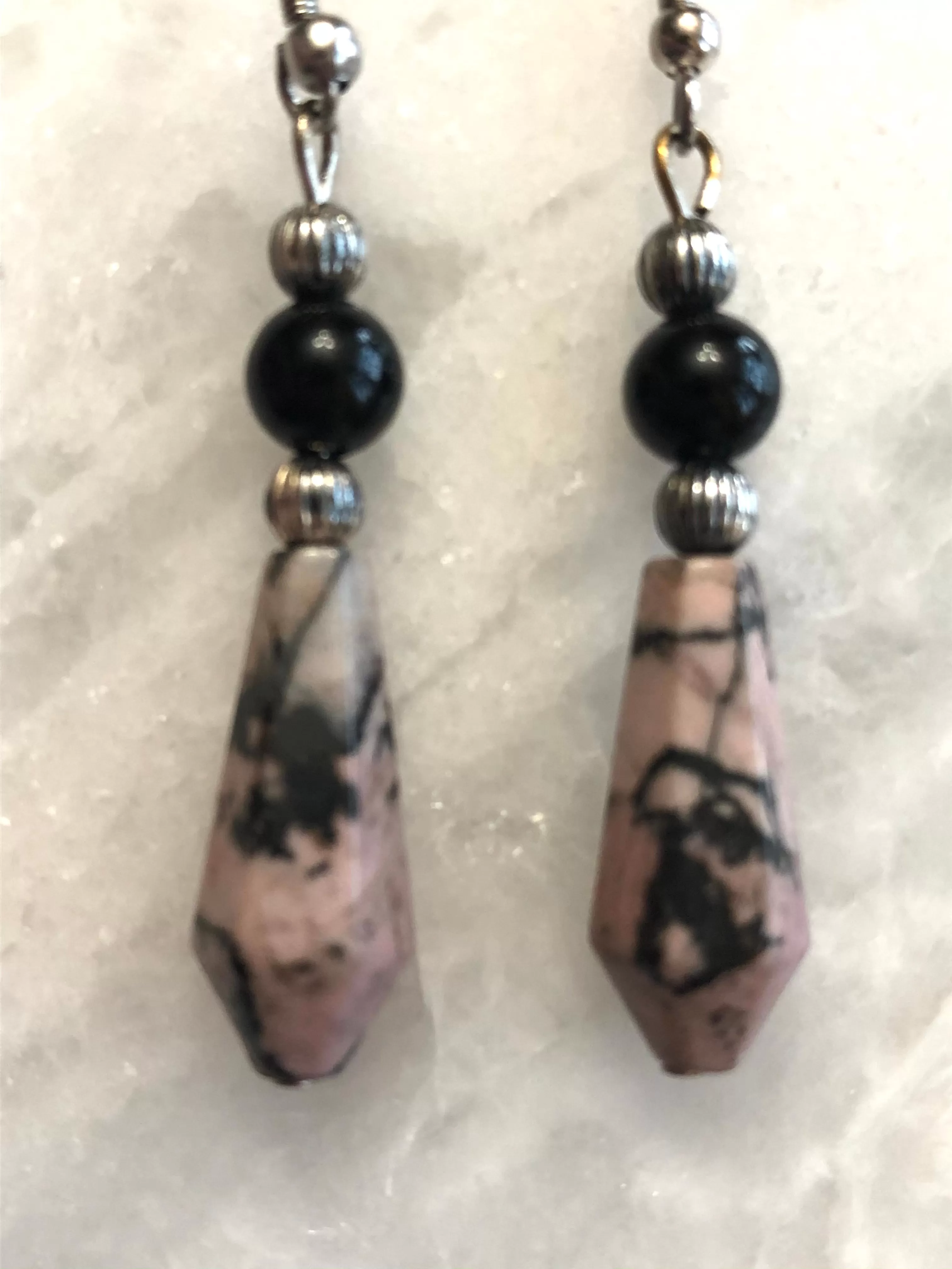 Rhodonite and Onyx Earrings