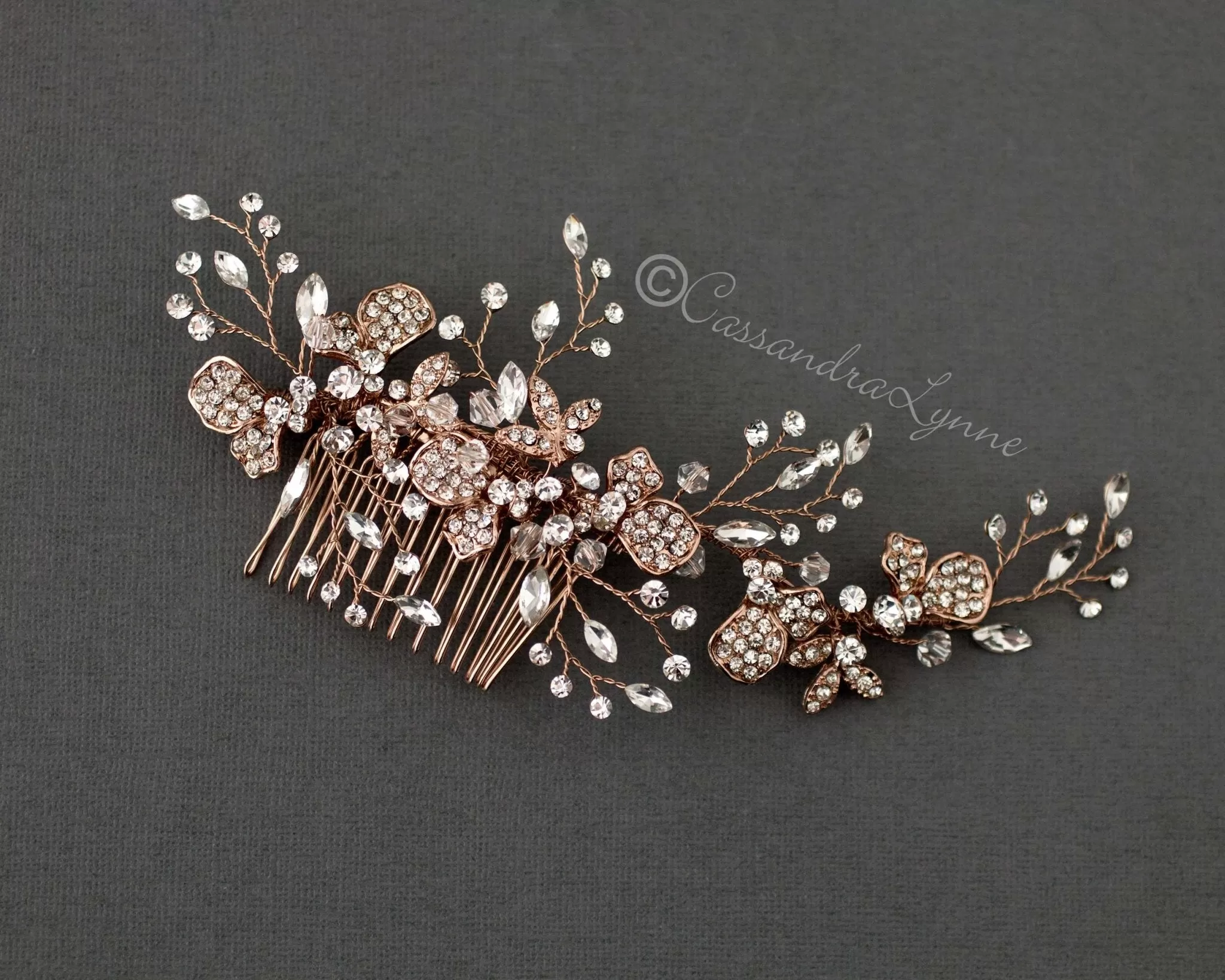 Rose Gold Crystal Wedding Hair Piece