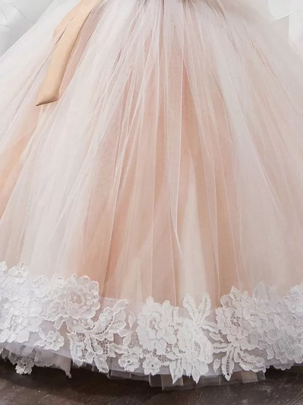 Round Neck Lace Tulle Ball Gown Flower Girl Dresses Jewel Neck Lace Sleeveless Ankle Length Kids Pageant Dresses