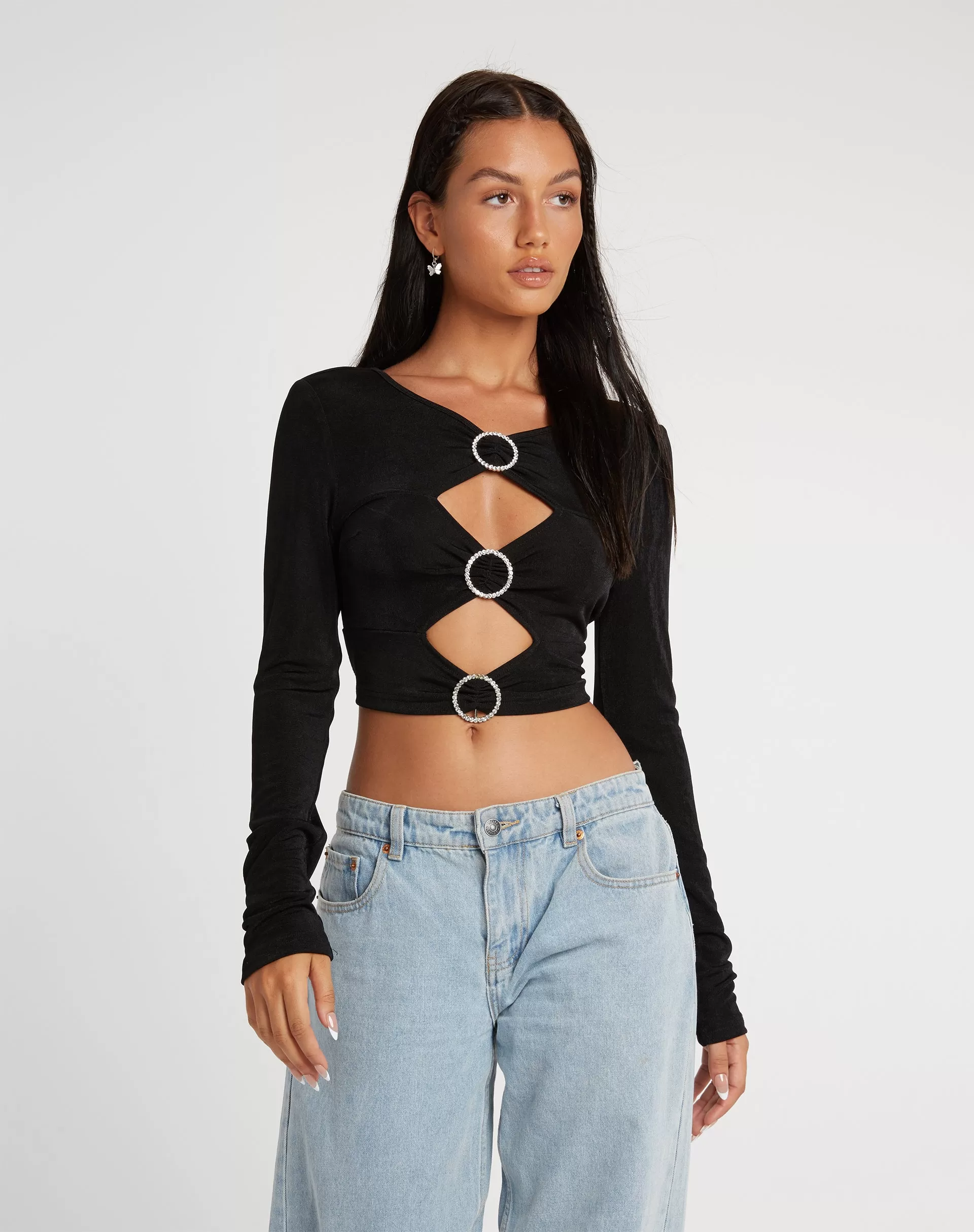 Ruti Long Sleeve Top in Crepe Black