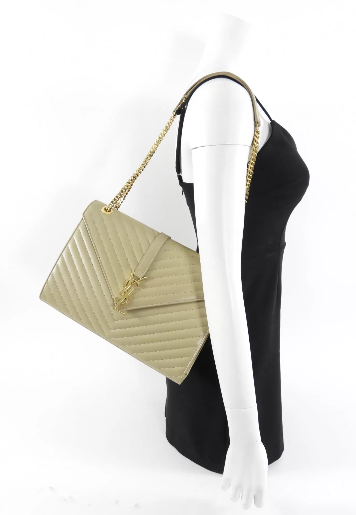 Saint Laurent Beige Chevron Envelope Flap Bag