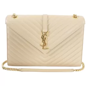 Saint Laurent Beige Chevron Large Envelope Chain Flap Bag