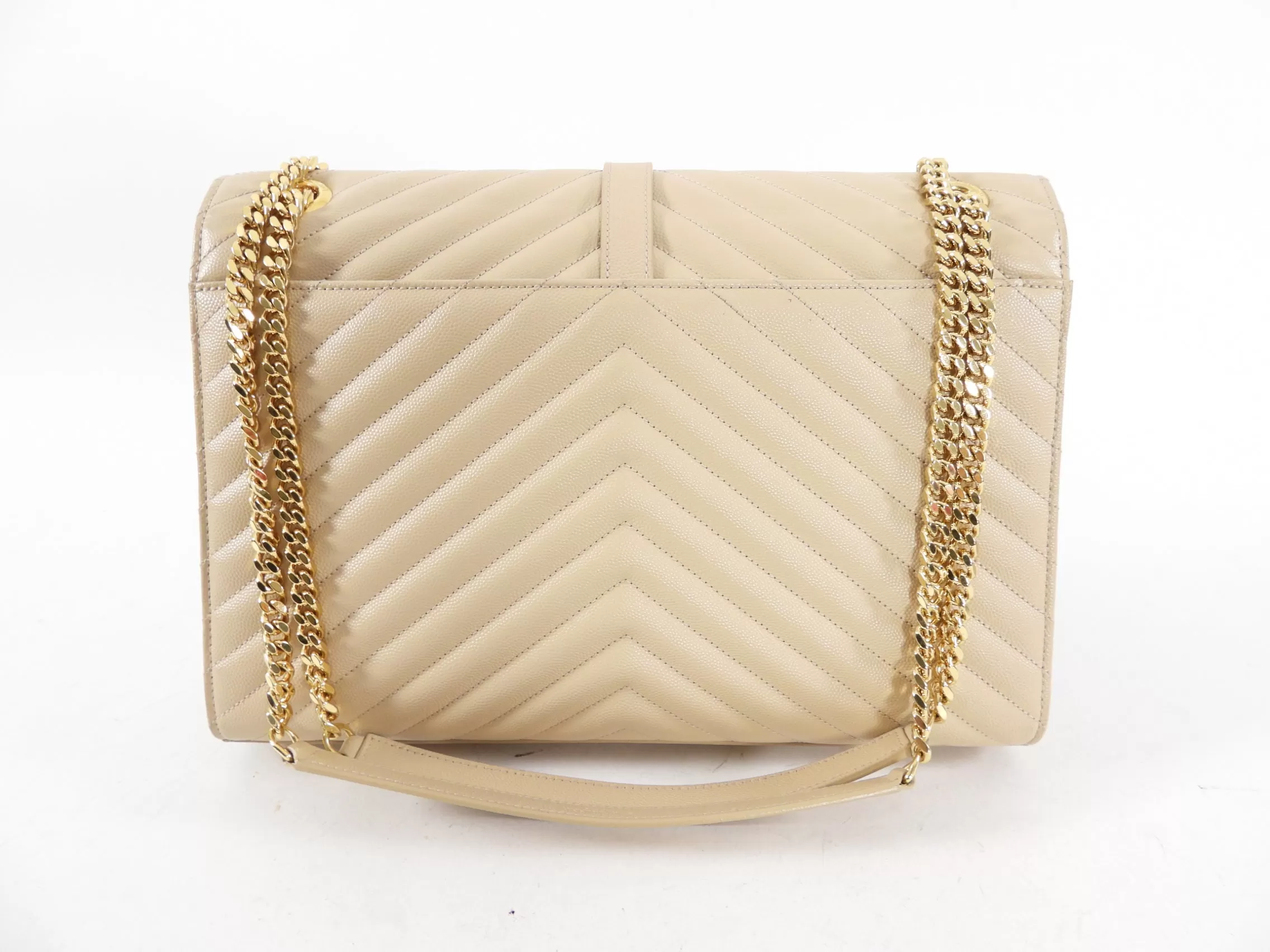 Saint Laurent Beige Chevron Large Envelope Chain Flap Bag