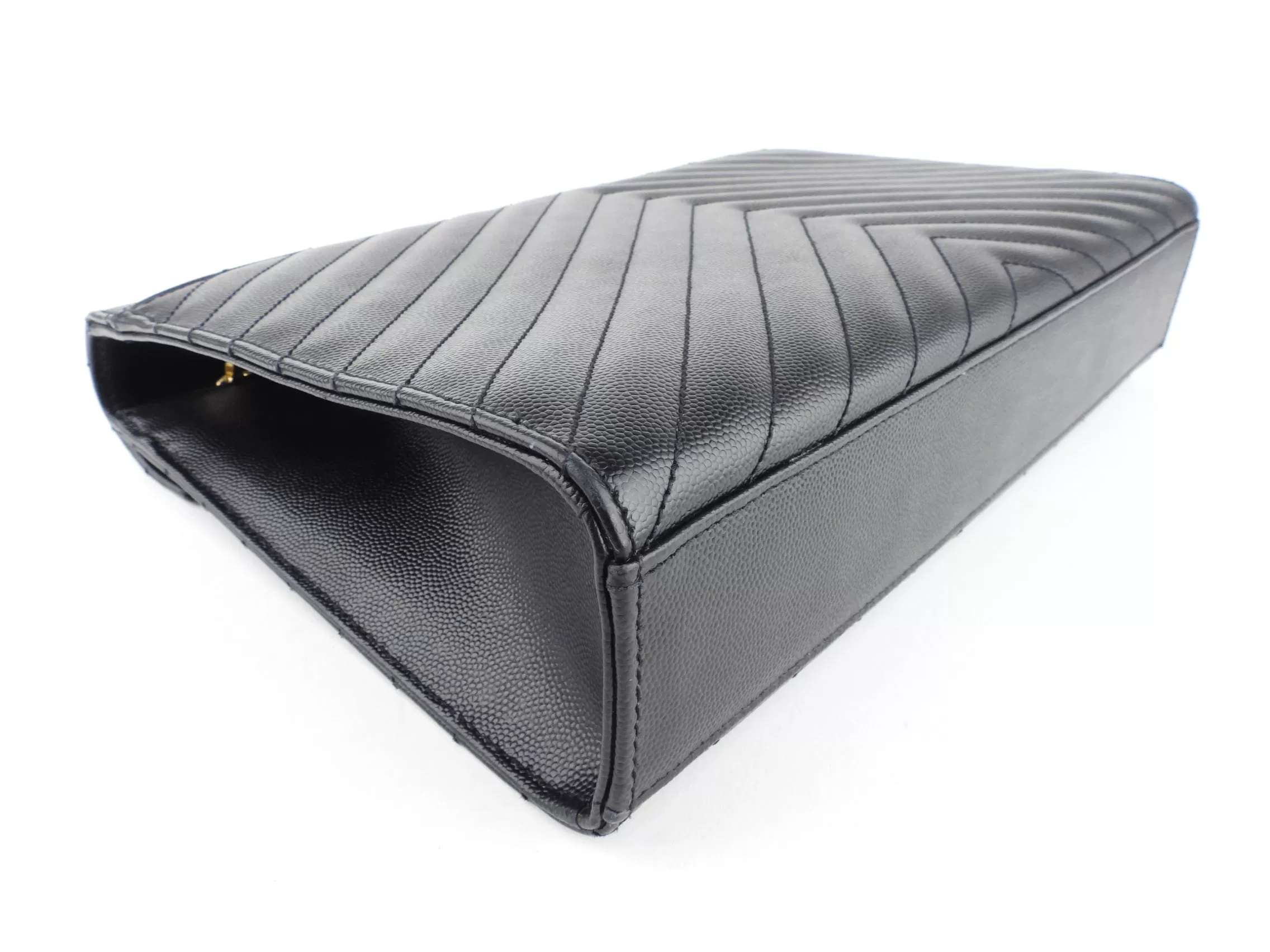 Saint Laurent Black Chevron Leather Large Envelope Flap Bag