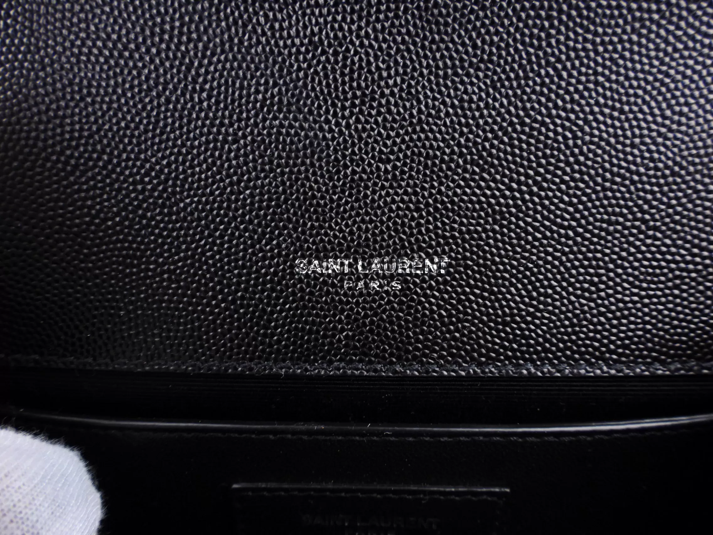 Saint Laurent Black Grained Leather Small YSL Kate Chain Crossbody Shoulder Bag