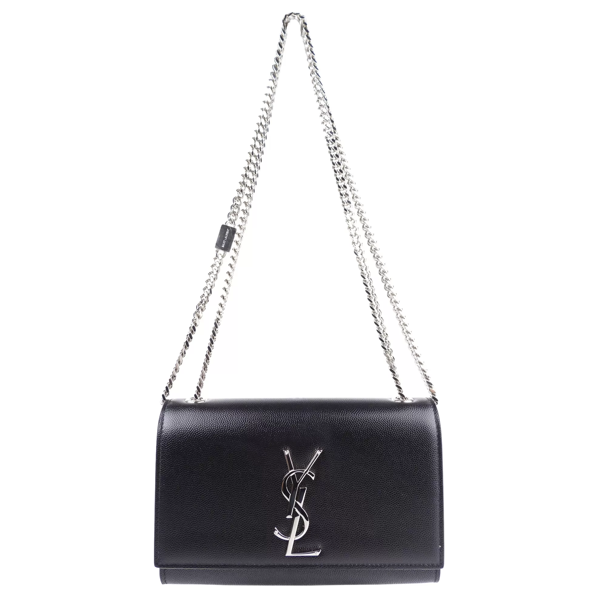 Saint Laurent Black Grained Leather Small YSL Kate Chain Crossbody Shoulder Bag