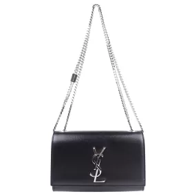 Saint Laurent Black Grained Leather Small YSL Kate Chain Crossbody Shoulder Bag