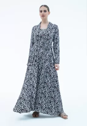 Shawl Collar Printed Maxi Abaya