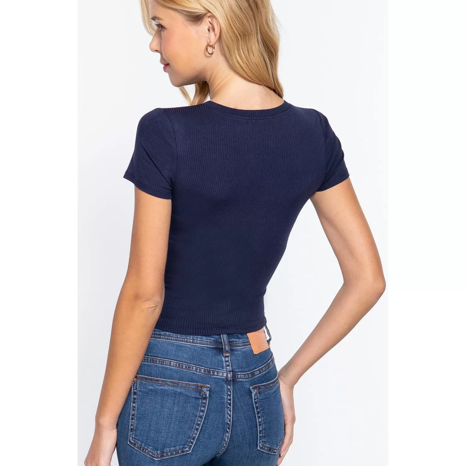 Short Slv Crew Neck Rib Crop Top