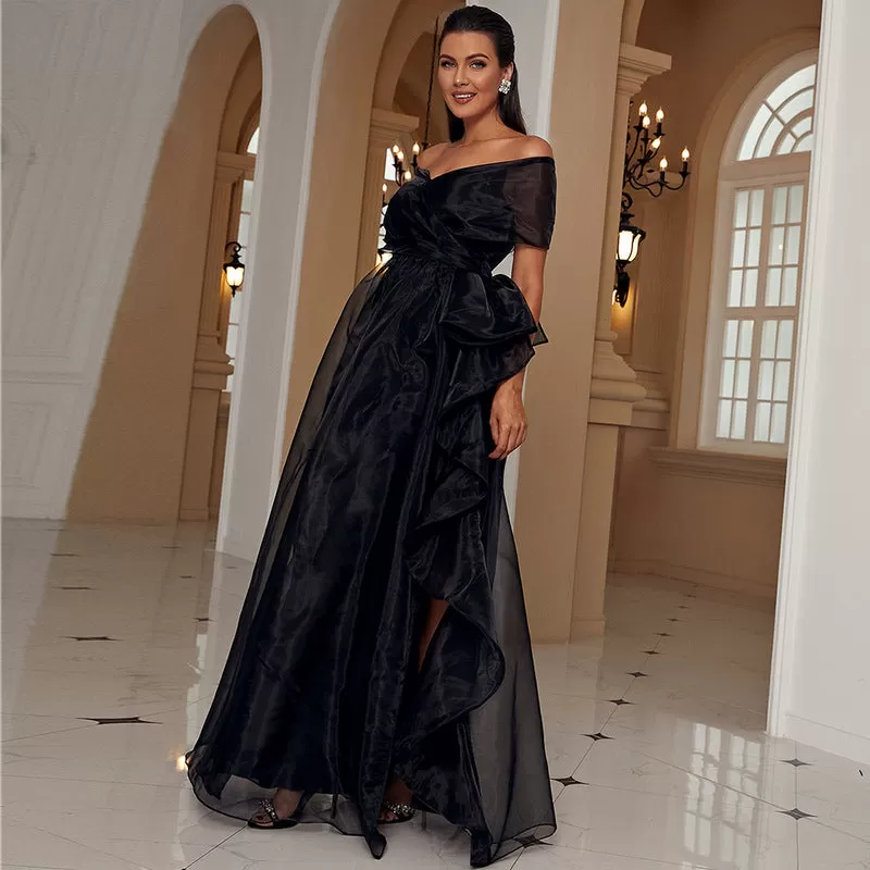 Silvia Off-Shoulder Mesh Evening Dress