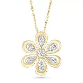 Six Petal Diamond Flower Pendant with Gold Bezel