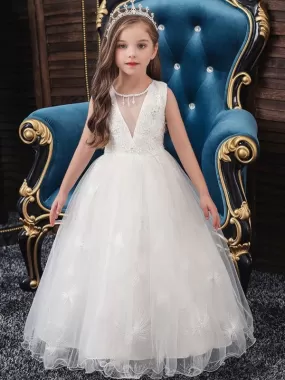 Sleeveless Ankle-Length Ball Gown Flower Girl Dresses Jewel Neck Formal Kids Pageant Dress