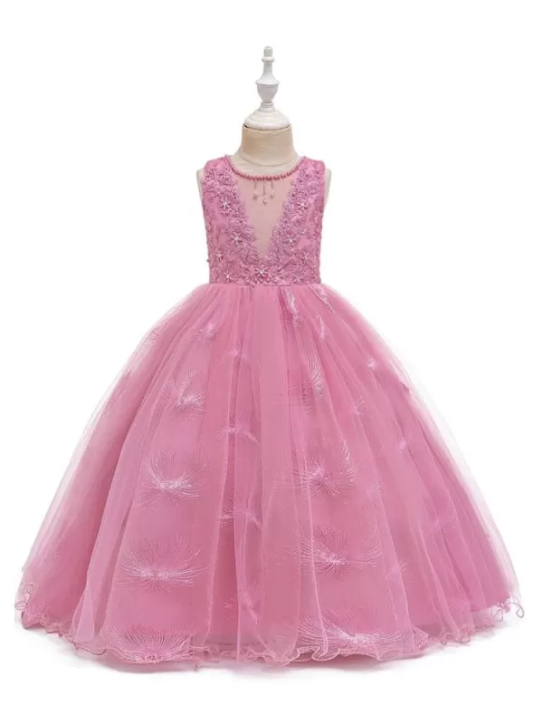 Sleeveless Ankle-Length Ball Gown Flower Girl Dresses Jewel Neck Formal Kids Pageant Dress