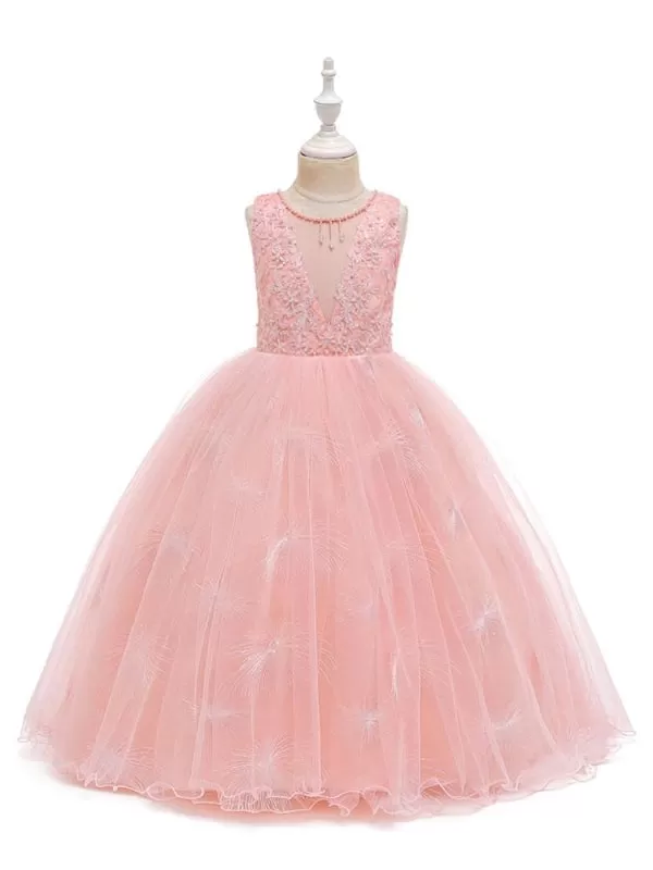 Sleeveless Ankle-Length Ball Gown Flower Girl Dresses Jewel Neck Formal Kids Pageant Dress