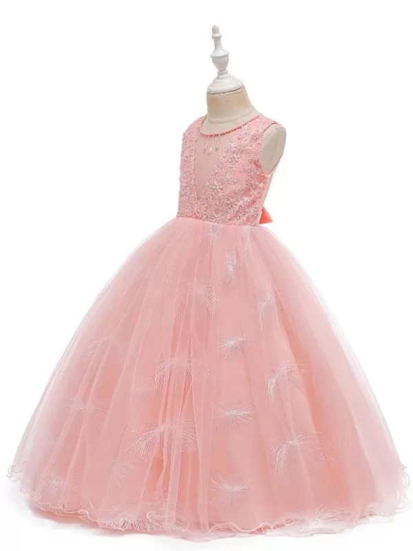 Sleeveless Ankle-Length Ball Gown Flower Girl Dresses Jewel Neck Formal Kids Pageant Dress