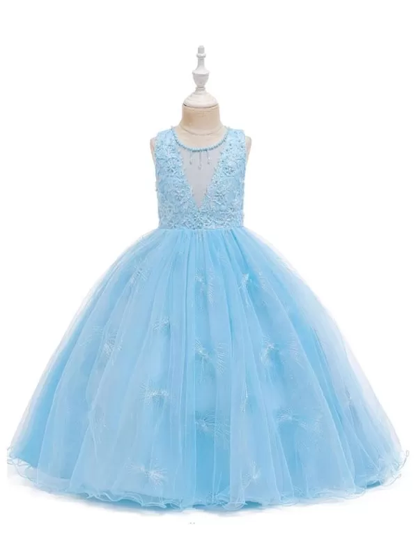 Sleeveless Ankle-Length Ball Gown Flower Girl Dresses Jewel Neck Formal Kids Pageant Dress