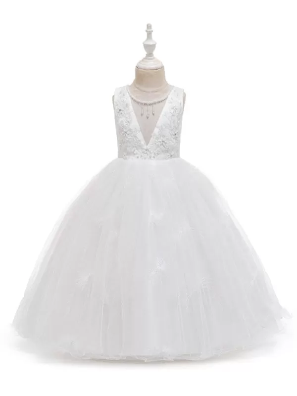 Sleeveless Ankle-Length Ball Gown Flower Girl Dresses Jewel Neck Formal Kids Pageant Dress