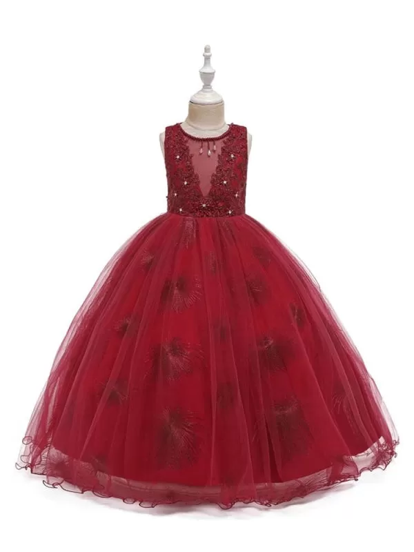 Sleeveless Ankle-Length Ball Gown Flower Girl Dresses Jewel Neck Formal Kids Pageant Dress