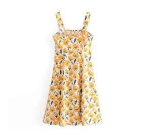 Sleeveless Square Neck Floral A-Line Dress kk17