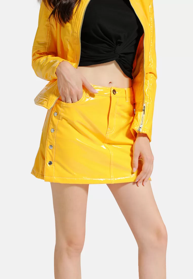 slithering bright side button faux leather mini skirt