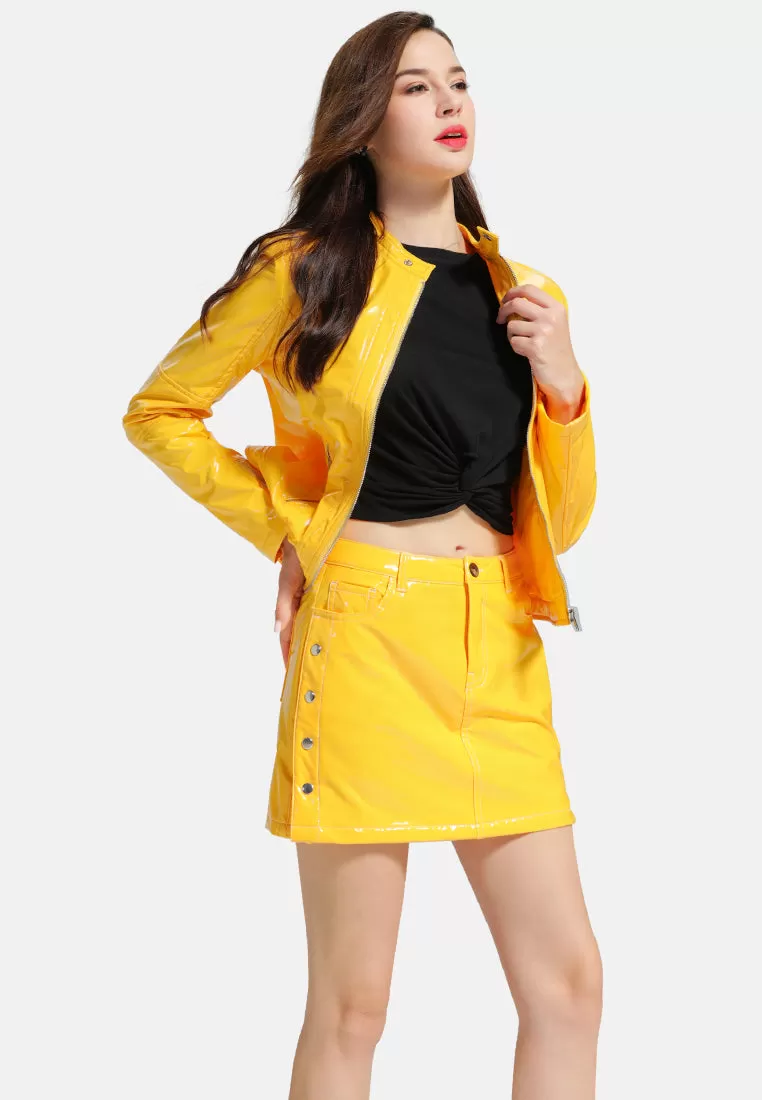 slithering bright side button faux leather mini skirt