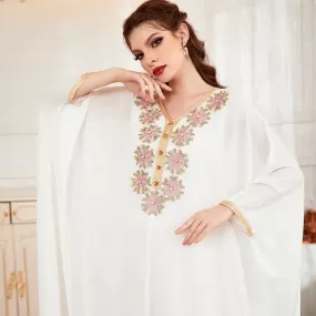 Snow White Batwing Sleeves Dubai Turkey Arab Abaya Fashion Caftan Maxi women muslim long dress 2XL B-31756