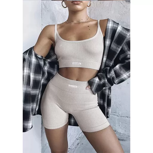 Solid Color Tight & Sleeveless Crop Top Set