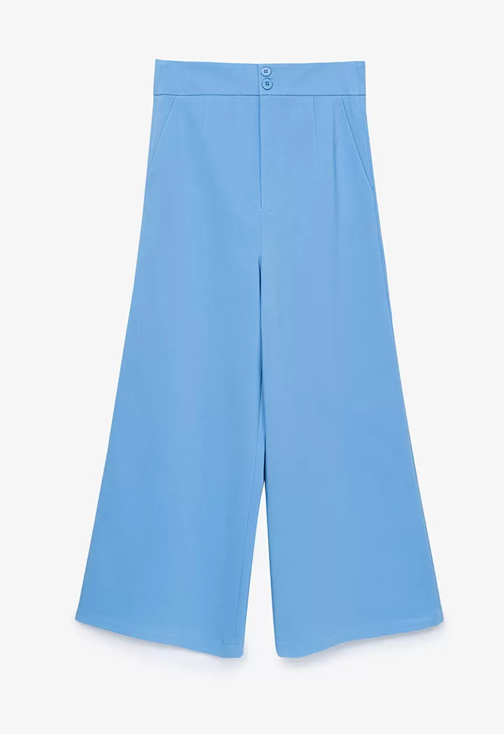 Solid Wide Leg Trouser With Button Waistband