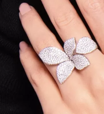 Sterling Pavé Flower Open Ring