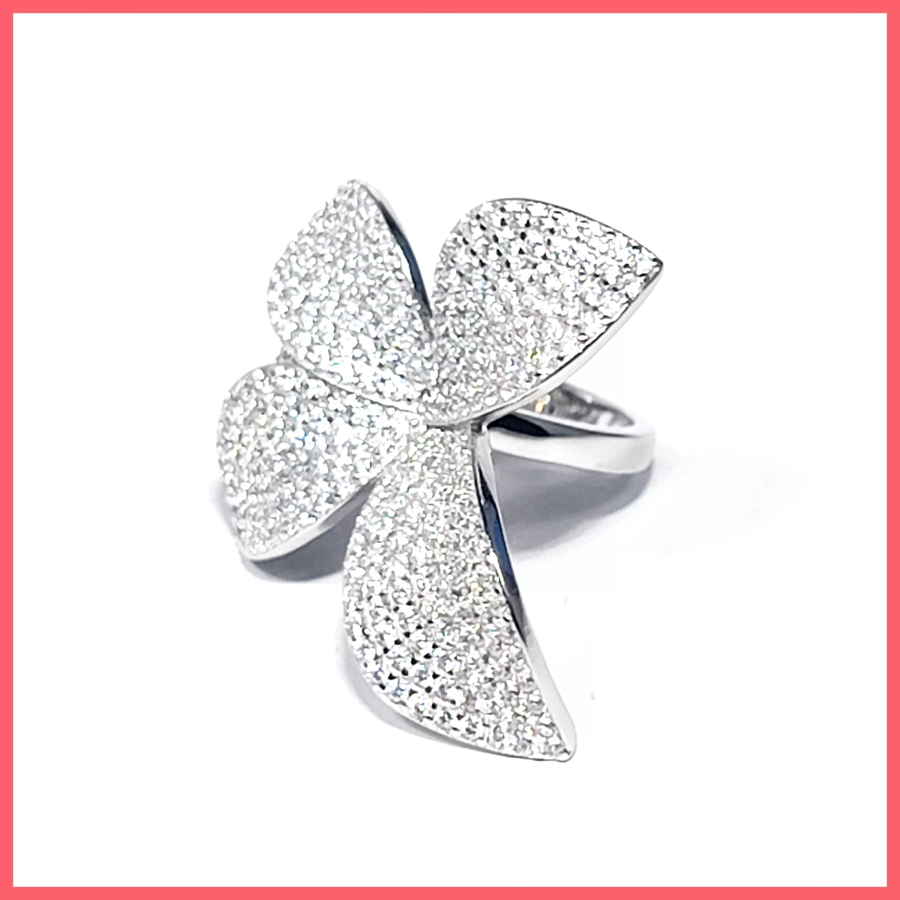 Sterling Pavé Flower Open Ring