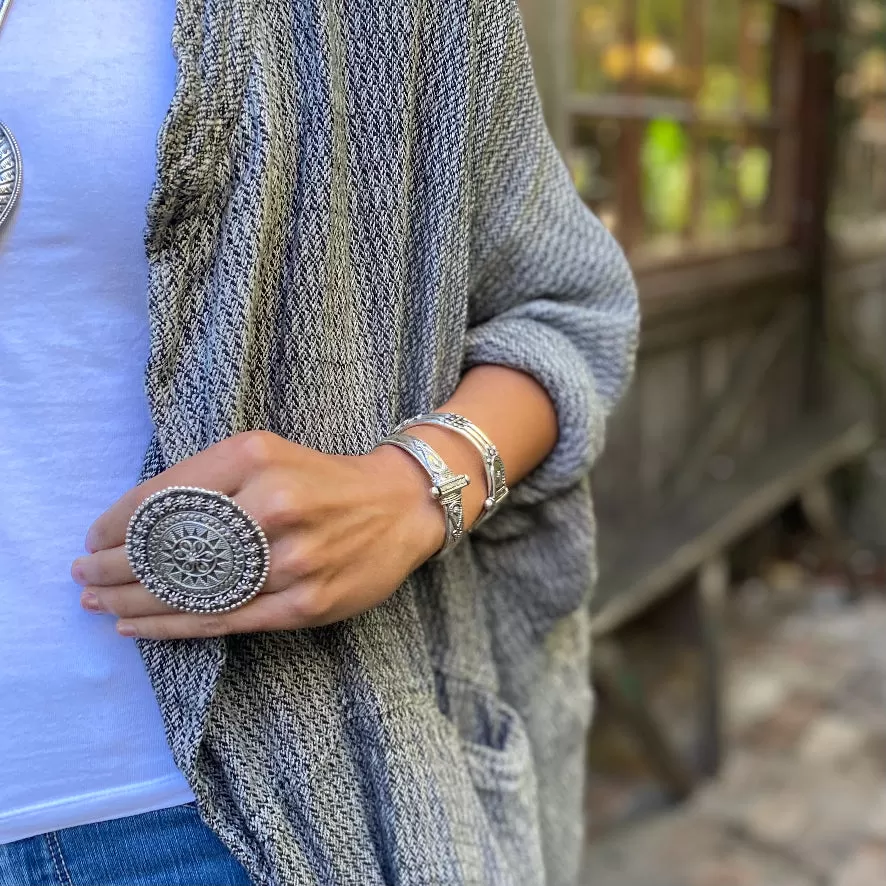 Sterling Silver Afghani Flower Disc Ring - 02