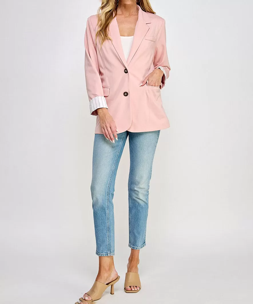 Striped Cuff Knit Blazer - Blush