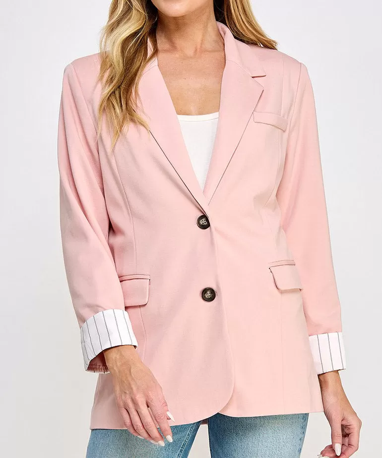 Striped Cuff Knit Blazer - Blush