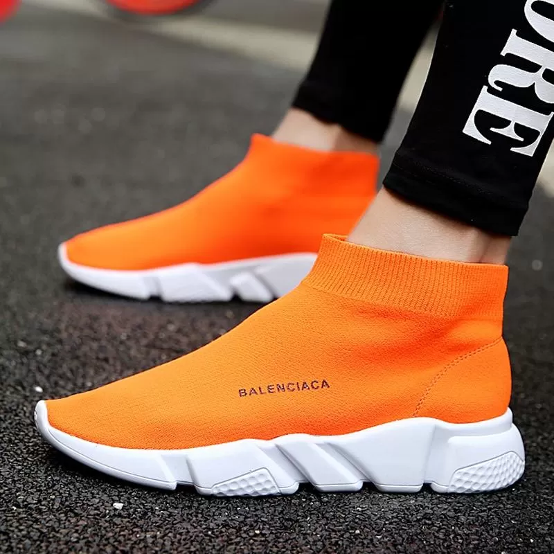 Summer Orange Knit Sock Sneakers