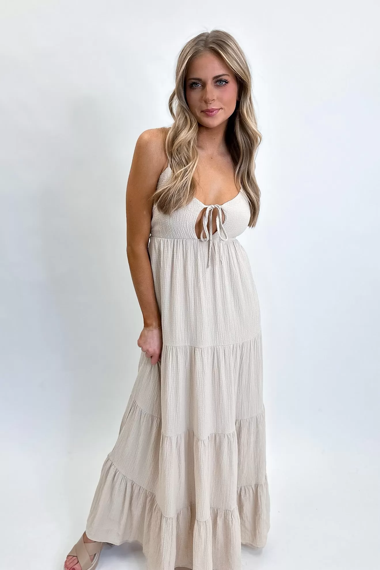 Summer Tiered Maxi Dress Beige