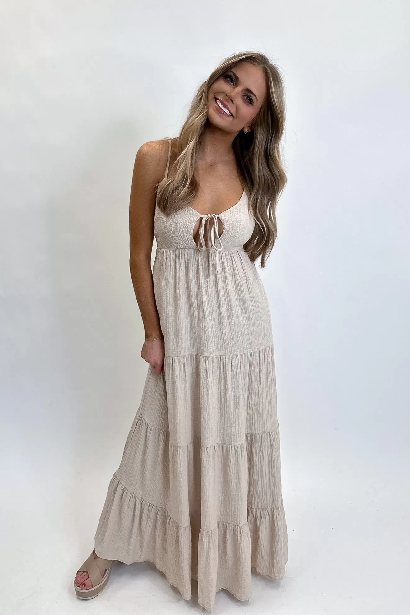 Summer Tiered Maxi Dress Beige