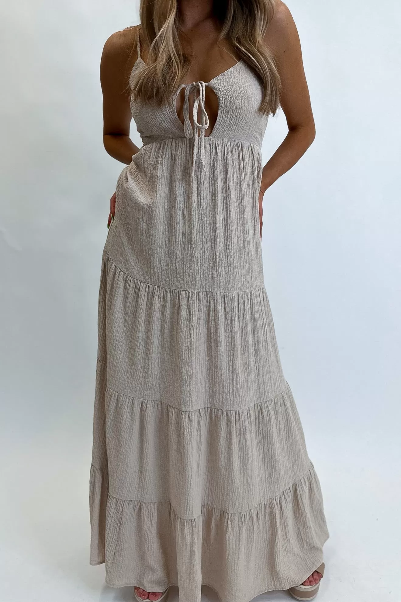 Summer Tiered Maxi Dress Beige