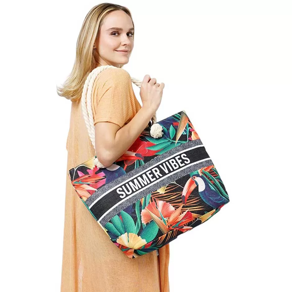 SUMMER VIBES Message Tropical Beach Bag Tote Bag