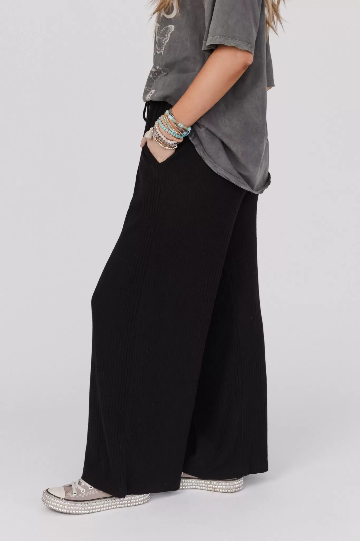 Sweet Retreat Drawstring Pants - Black