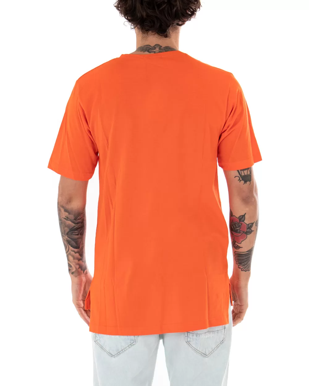 T-shirt Uomo Basic Tinta Unita Arancione Girocollo Manica Corta Casual Spacchi GIOSAL-TS2936A