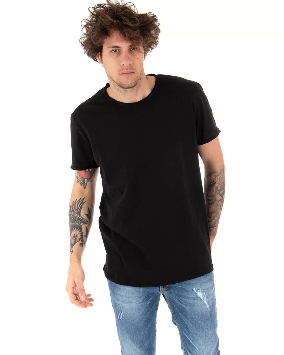 T-shirt Uomo Basic Tinta Unita Nera Girocollo Manica Corta GIOSAL-TS2956A