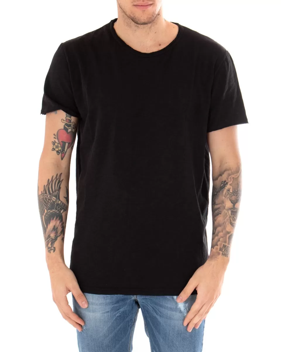 T-shirt Uomo Basic Tinta Unita Nera Girocollo Manica Corta GIOSAL-TS2956A