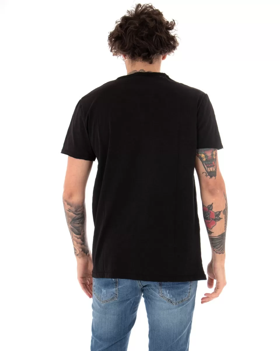 T-shirt Uomo Basic Tinta Unita Nera Girocollo Manica Corta GIOSAL-TS2956A