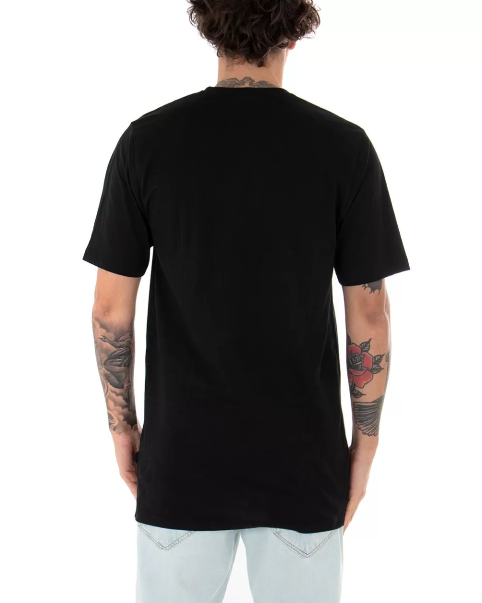 T-shirt Uomo Basic Tinta Unita Nero Girocollo Manica Corta Casual Spacchi GIOSAL-TS2943A