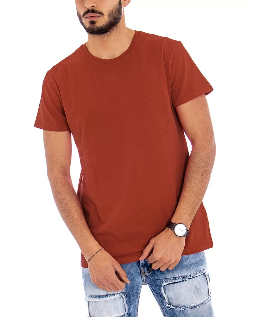 T-shirt Uomo Manica Corta Tinta Unita Mattone Girocollo Basic Casual GIOSAL