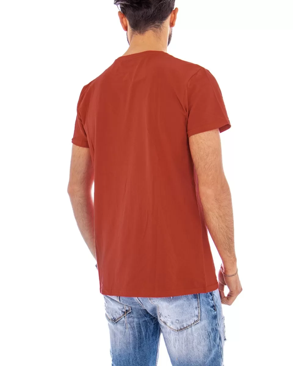 T-shirt Uomo Manica Corta Tinta Unita Mattone Girocollo Basic Casual GIOSAL