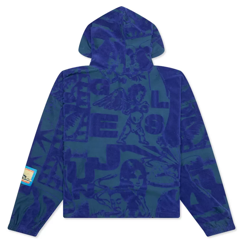 Terry Towelling Hoodie - Blue/Green