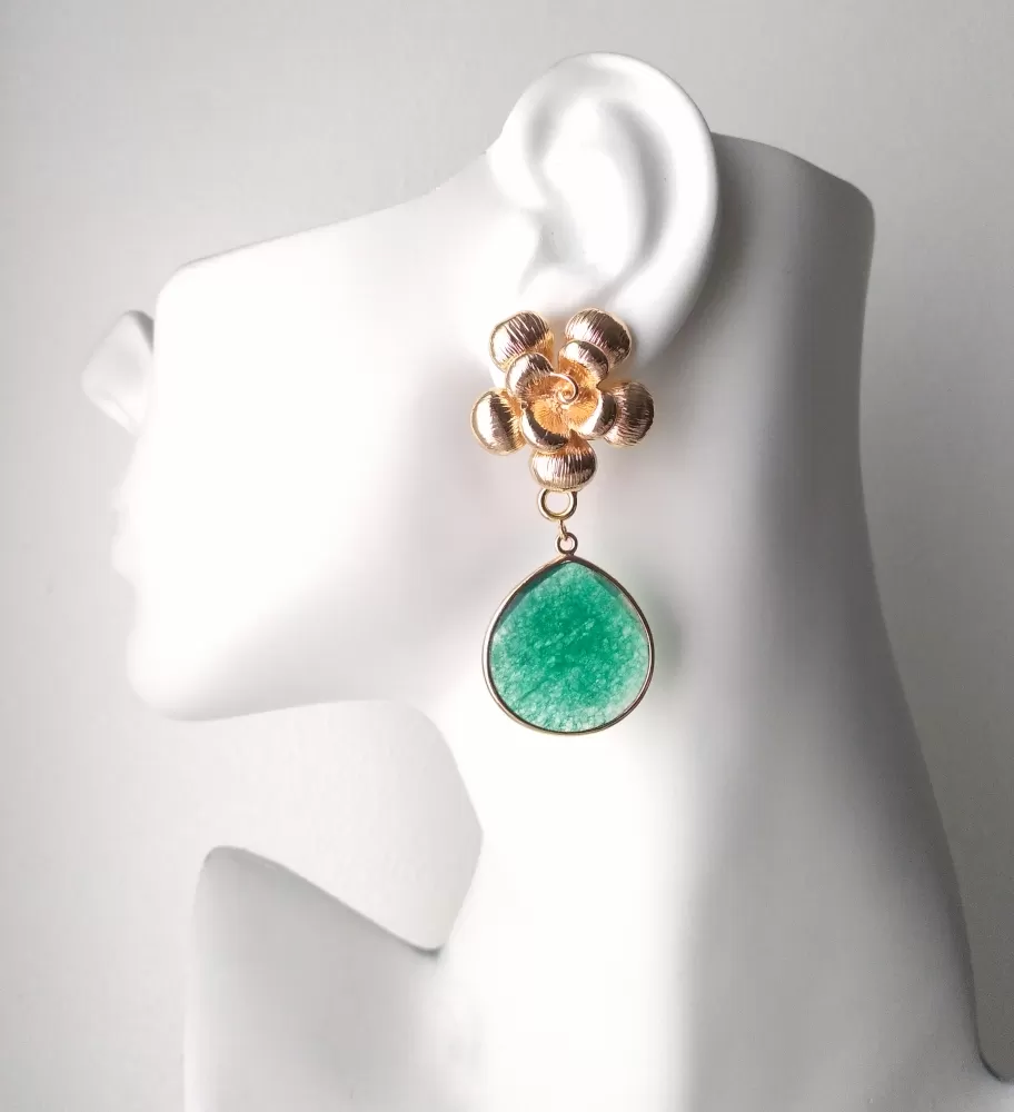 Textured Rose Studs with Pear Shape Detachable Dangles