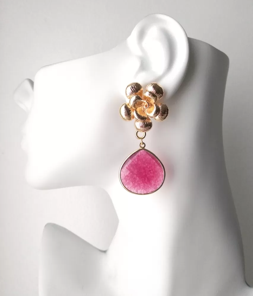 Textured Rose Studs with Pear Shape Detachable Dangles