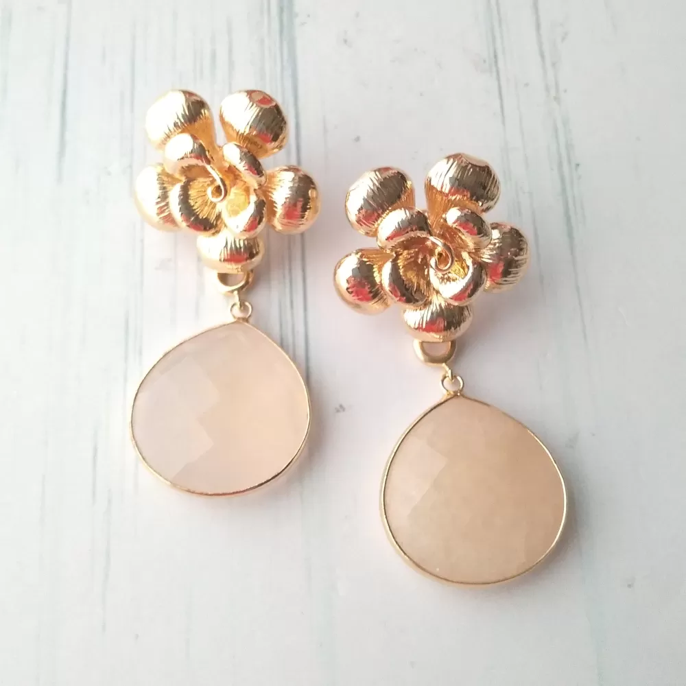 Textured Rose Studs with Pear Shape Detachable Dangles